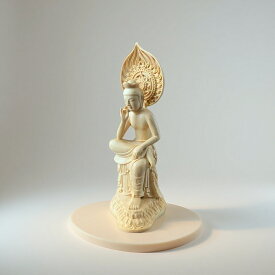 仏像 弥勒菩薩 弥勒菩薩半跏思惟像 木彫 檜木 仏具 2つサイズあり M(約)高16.5cm×幅6cm×奥行7cm L(約)高23cm×幅9cm×奥行11cm