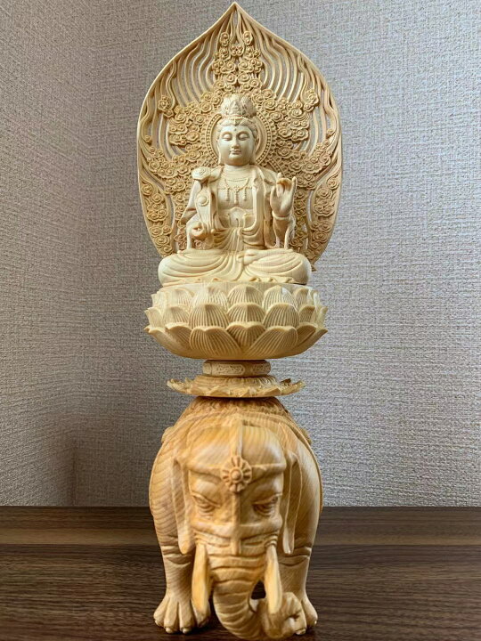 楽天市場】仏像 文殊菩薩、普賢菩薩 (約)高38cm×幅20cm×奥行12cm 木彫 