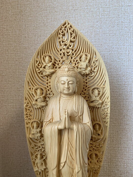 楽天市場】仏像 釈迦如来像 お釈迦様 釈迦如来 ヒノキ 木彫 仏具 (約 