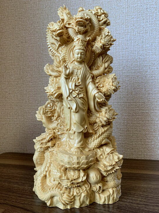 楽天市場】仏像 観音菩薩像 龍上観音菩薩 九龍観音 ツゲ 仏具 木彫 (約 