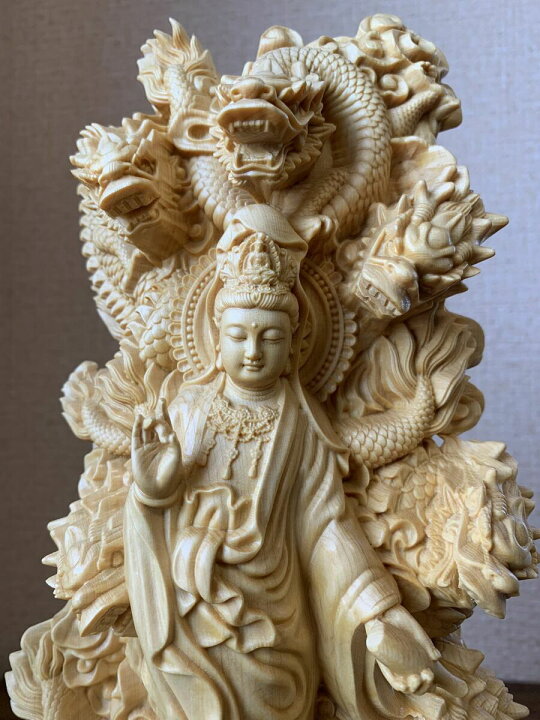 楽天市場】仏像 観音菩薩像 龍上観音菩薩 九龍観音 ツゲ 仏具 木彫 (約 