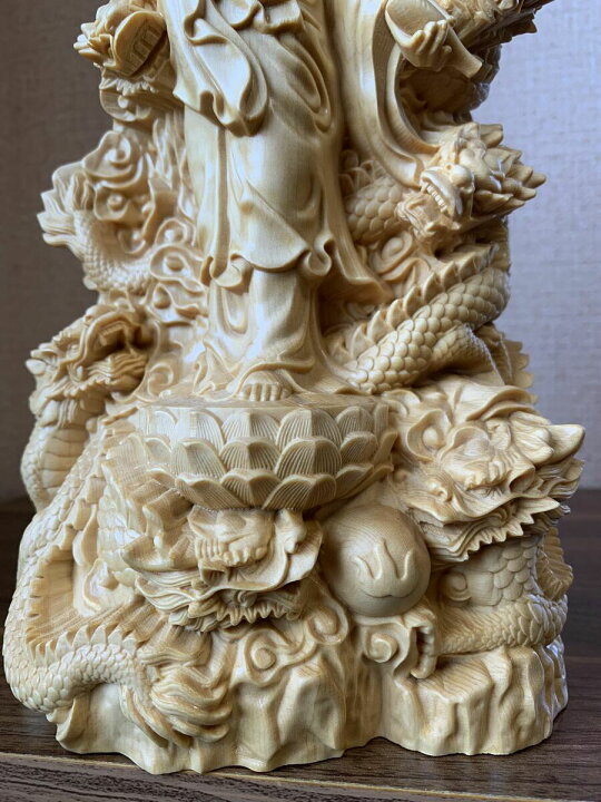 楽天市場】仏像 観音菩薩像 龍上観音菩薩 九龍観音 ツゲ 仏具 木彫 (約 