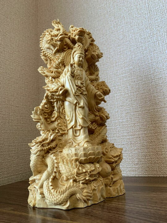 楽天市場】仏像 観音菩薩像 龍上観音菩薩 九龍観音 ツゲ 仏具 木彫 (約 
