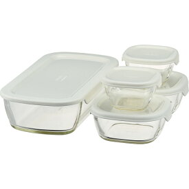 スタッキング耐熱ガラス製コンテナ+ミニ角小鉢5個セット KSTLー3508ーOW