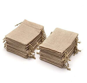 Floratek 亜麻袋 50枚 サイズ10×14cm 巾着袋 無地 ギフトバッグ ジュエリーポーチ 小物入れ ポーチ 収納バッグ ラッピング用 誕生日 結婚式のお返しバッグ