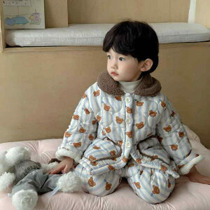 子供用パジャマ キッズ ベビー 厚手 冬用 幼児 綿 あったか かわいい ルームウェア 上下セット カートゥーン アニマル柄 90 100 110 120 130 140cm