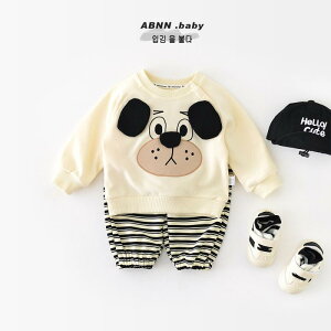 ベビー服 上下セット 秋物 乳幼児 男の子 女の子 かわいい 小犬 プリント トレーナー スウェットパンツ 2点セット 綿82% 73CM 80cm 90cm 100cm