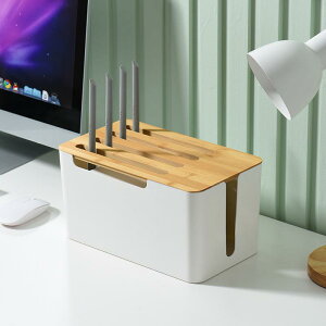 ルーター収納ボックス レディース メンズ 電源タップ収納ケース 竹蓋付き 配線隠し 二段 整理整頓 防塵 白色