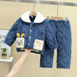 子供用パジャマ 上下セット 厚手 フリース あったか 秋冬 男の子 女の子 ルームウェア 部屋着 寝間着 かわいい カートゥーン ストライプ ポリエステル
