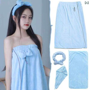 バスローブ レディース 子供用 かわいい 吸水速乾 マイクロファイバー バスタオル ヘアバンド ヘアキャップ付き ホワイト ティール ローズ ライトブラウン パープル