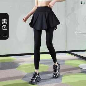 スポーツスカート レギンス レディース 一体型 スパッツ付き 10分丈 ハイウエスト 美脚 スリム 薄手 伸縮 ナイロン 春 夏 運動 ランニング ヨガ ウェア テニス ゴルフ 黒 白 青