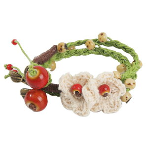 ブレスレット レディース 森ガール 花柄 手編み 陶器製 深緑色 ライトグリーン 清楚 かわいい ギフトボックス付き