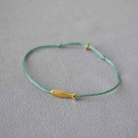 ブレスレット レディース ブルー シルク糸 編み込み レトロ ゴールド 錦鯉 小魚 極細 華奢 重ね付け アニマルモチーフ