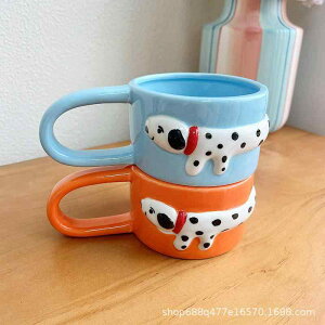 マグカップ 韓国風 かわいい 手描き 斑点 ダックスフンド 犬 陶器 コーヒー 水筒 ティーカップ 贈り物 青色 オレンジ