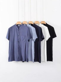 Tシャツ メンズ 中高齢者 半袖 スタンドカラー ジャカード 再生繊維 オープンフロント カーディガン 薄手 通気性 柔らかい 快適 父の日 普段着 夏用