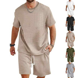 セットアップ メンズ 紳士用 半袖 Tシャツ ラウンドネック クルーネック ショートパンツ 半パンツ 無地 2点セット 運動用 スポーツウェア ルームウェア 部屋着 カジュアル 普段着 夏服 サマー ブラック グレー ホワイト 軽量 通気性 吸汗 軽量