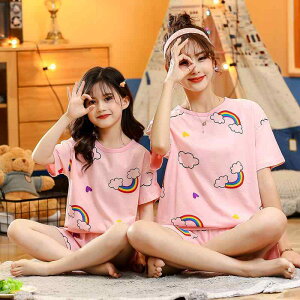 子供用パジャマ 半袖 純綿 ルームウェア 上下セット 親子ペア 母娘 夏 薄手 全綿 カートゥーン プリント かわいい 通気性 吸湿速乾 160cm 165cm 170cm 175cm
