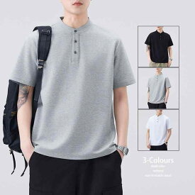 Tシャツ メンズ 半袖 ストライプ スタンドカラー トップス カジュアル 普段使い オールシーズン