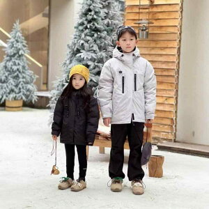 子供用ダウンジャケット アウトドア スポーツ ジャケット アウター フード付き スキーウェア 8歳以上 撥水性 防風性 暖かい 秋冬 110 120 130 140 150 160 グレー ホワイト ブラック