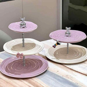 果物皿 レディース 高見え 陶器 デザートスタンド リビング ティーテーブル キャンディプレート ローズ 三段 二段 配 蝶結び 北欧風