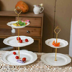 ケーキスタンド 欧風 デザートプレート 2段 3段 アフタヌーンティー スイーツ ティーパーティー 果物 陶器製 葉模様 ゴールド