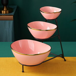 フルーツボウル 陶器 北欧風 三段 元宝型 お菓子 果物 盛り付け 皿 白 黒 金 ピンク 赤 青 緑 シンプル