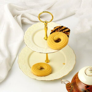 果物皿 レディース ケーキスタンド 陶器製 ドライフルーツ アフタヌーンティー 菓子皿 ヨーロピアン 2段 ゴールド ローズ