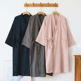 浴衣 レディース メンズ 綿 和風 ルームウェア 寝巻き 部屋着 春夏秋 薄手 Vネック ガーゼ 紺色 ネイビー ピンク グレー