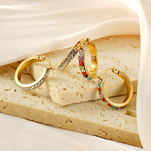 イヤリング レディース 不??製 彩色ジルコニア フープピアス ゴールドメッキ 電気メッキ加工 幾何学型 ファッション OL 通勤 スタイル パーティー