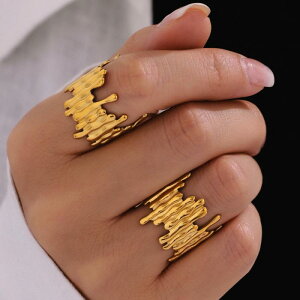 指輪 レディース 不規則 ステンレス 電気メッキ加工 ゴールド シルバー スタイリッシュ 幾何学模様 リング 男女兼用 7号