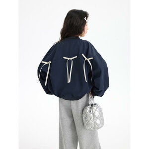ジャケット キッズ 女の子 子供服 韓国風 蝶結び アウター 野球服 ジャンパー ブルゾン ゆったり 伸縮性 普段使い 130cm 140cm 150cm 160cm 170cm 紺色