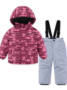 スキーウェア 男の子 防風 防水 防寒 中綿入り ジャケット サロペット 2点セット スポーツ アウトドア 運動 普段使い ピンク系 迷彩 切り替え