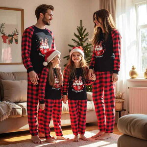 親子ペア パジャマ 上下セット ルームウェア 秋冬 暖かい 部屋着 寝間着 クリスマス サンタクロース プリント かわいい おしゃれ ポリエステル