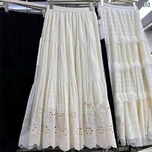 スカート レディース 春夏 Aラインスカート 膝丈 接触冷感 ポリエステル ウエストゴム 刺繍 伸縮性 無地 きれいめ 通勤 オフィス カジュアル 白 ホワイト 黒 ブラック