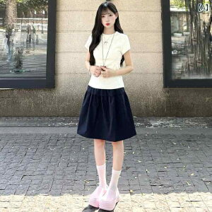 スカート レディース 春夏 Aラインスカート ひざ丈 ショートスカート 韓国風 ハイウエスト 無地 ポリエステル 紺色 ネイビー ホワイト 白 ブラック 黒 ベージュ