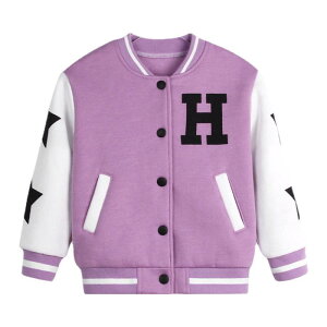 子供服 ジャケット キッズ 冬用 裏起毛 野球 アウター 暖かい 厚手 Vネック 長袖 スポーツ アルファベット プリント 紫 白 パープル