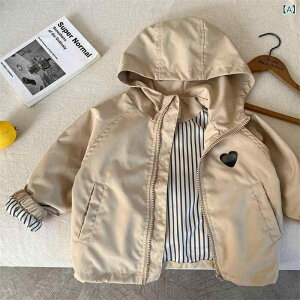 子供服 ジャケット 春秋 男女兼用 キッズ ウインドブレーカー アウター 愛心柄 フード付き ジップアップ 3歳 4歳 5歳 6歳 7歳 8歳 90cm 100cm 110cm 120cm 130cm 140cm カーキ色 黒色