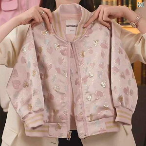 キッズ アウター 春秋 中綿入り 野球 ジャケット 女の子 子供服 ジャンパー ハート柄 110 120 130 140 150 160