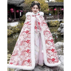 キッズ ポンチョ 女の子 秋冬 花柄 フード付き 中国風 ケープ ショール アウター 防寒 110cm 120cm 130cm 140cm 150cm 160cm