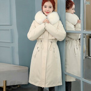 コート レディース ダウン風 中綿入り 取り外し可能 ファー襟付き 高密度生地 ポリエステル 秋冬 緑 黒 カーキ オフホワイト コーヒー M L XL XXL XXXL