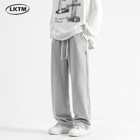メンズ スウェットパンツ 男性用 灰色 ストレート ドローストリング ルーズ ワイドレッグ カジュアルパンツ 普段使い ポリエステル混紡 スポーティ ポケット