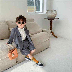 キッズ フォーマルスーツ パンツセット 2点セット 春夏 男の子用 子供服 結婚式 発表会 グレー ベージュ ポリエステル