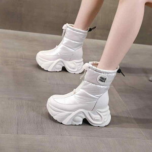 スノーブーツ レディース 厚底 内ボア 防滑 保温 ラウンドトゥ ハイカット ベルベット調 高ヒール 黒 ベージュ シルバー 冬