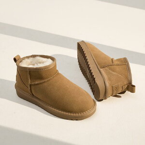 雪地ブーツ レディース 牛革 フラットソール ローカット スリッポン 秋冬 防滑 保温 栗色 黒 グレー ブラウン