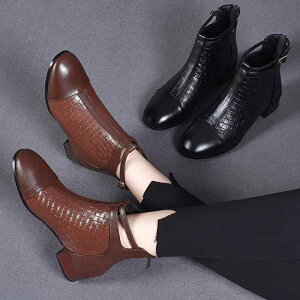 ショートブーツ レディース 秋冬 本革 羊革 スエード ローヒール チャンキーヒール 黒 茶色 森ガール 歩きやすい 痛くない ファスナー付き あったか