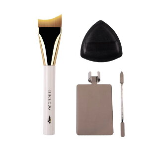 ファンデーションブラシ レディース メイクブラシ セット 魚の尾 月型 人工繊維 リキッド パウダー 両用 薄付き 無痕 盒装 アクリル 長杆