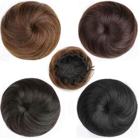 ヘアアクセサリー レディース お団子ウィッグ シュシュ ふわふわ 自然 ストレート ポニーテール ハーフアップ まとめ髪 自然 黒髪 茶髪