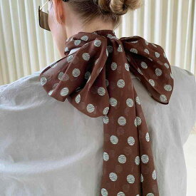 スカーフ レディース 水玉模様 ストール 細スカーフ ヘアバンド バッグアクセサリー ポリエステル ブラウン ブラック ホワイト グリーン 春