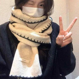 ニット マフラー レディース 秋冬 厚手 学生 ペア 韓国風 かわいい ベージュ ワインレッド ブラック グレー カーキ