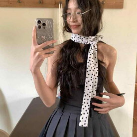 スカーフ レディース 水玉 ドット柄 ストール 細スカーフ ヘアバンド ネックスカーフ 春秋 ポリエステル かわいい ガーリー フェミニン